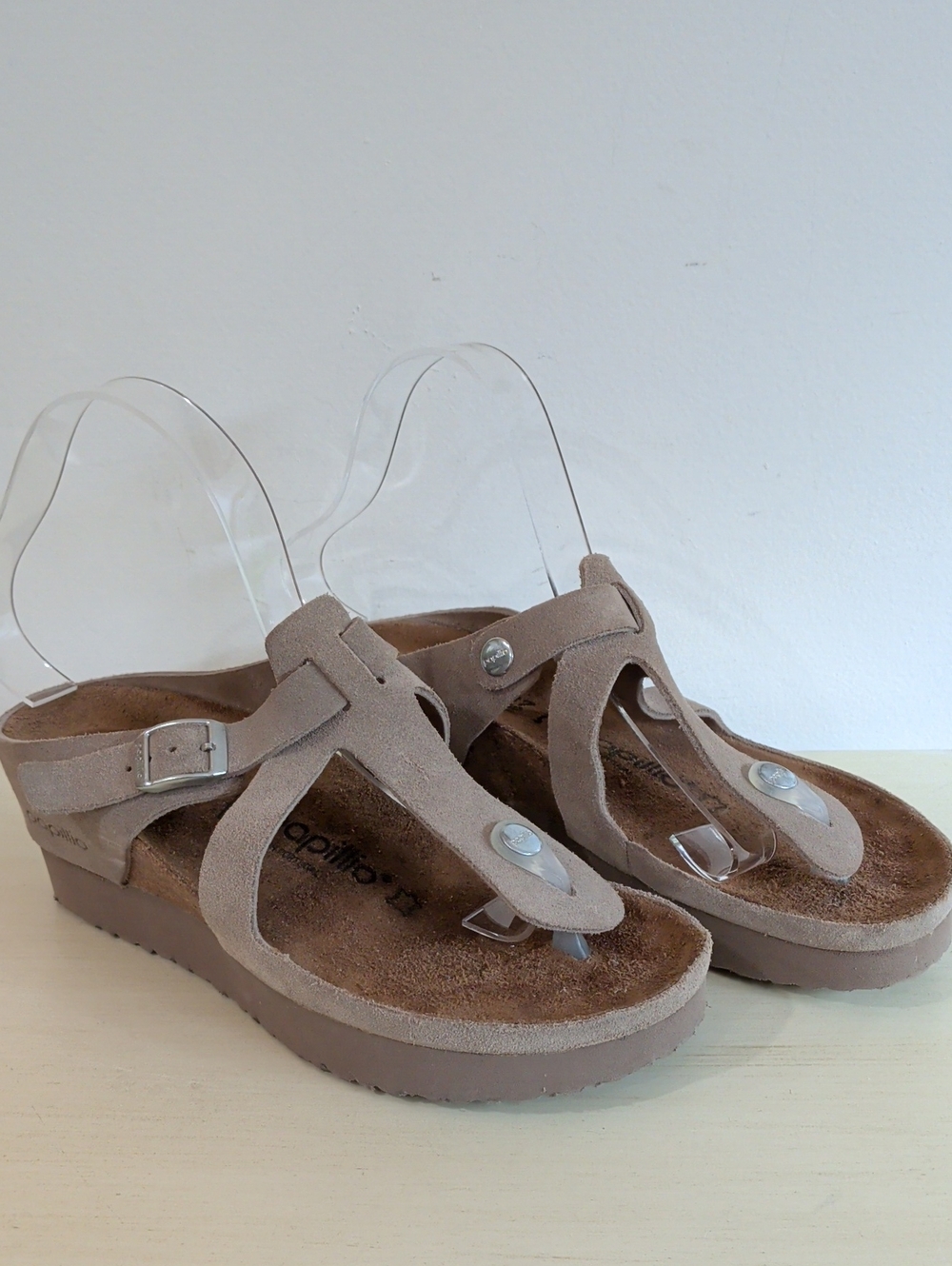Papillio Taupe Suede T-Strap Platform Sandals